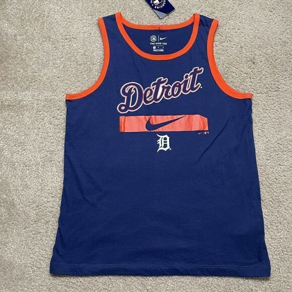 MLB The Nike Tee Detroit Tigers Navy Orange Baseball Mens Tank Top Shirt Medium - Picture 1 of 8